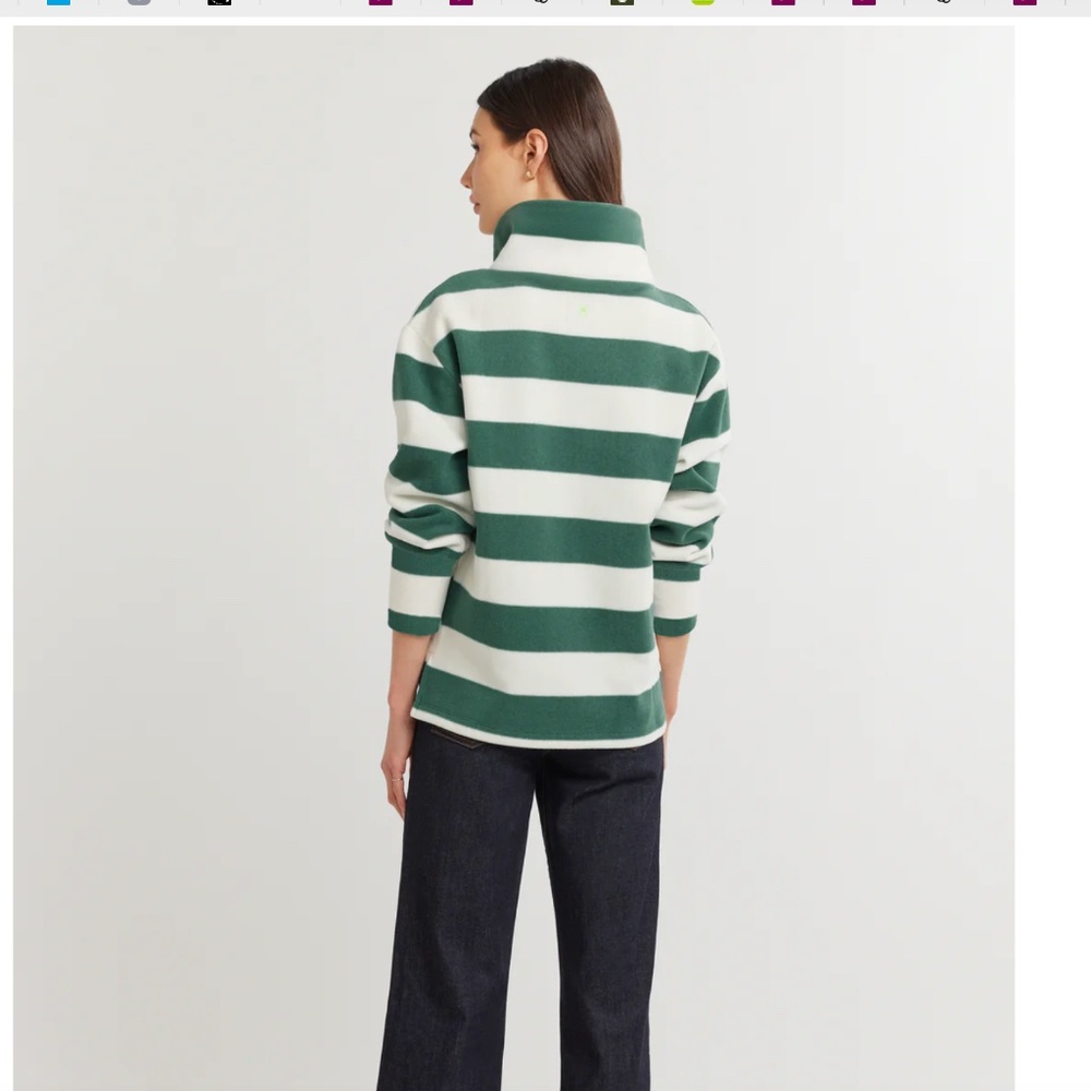 Dudley Stephens Vello Fleece Milton Street Turtleneck Green/White Stripe - Small - Picture 3 of 9